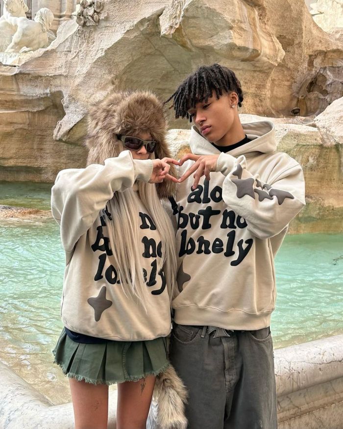 Classic Beige Not Alone Printed Foam Sweatshirt Hoodie