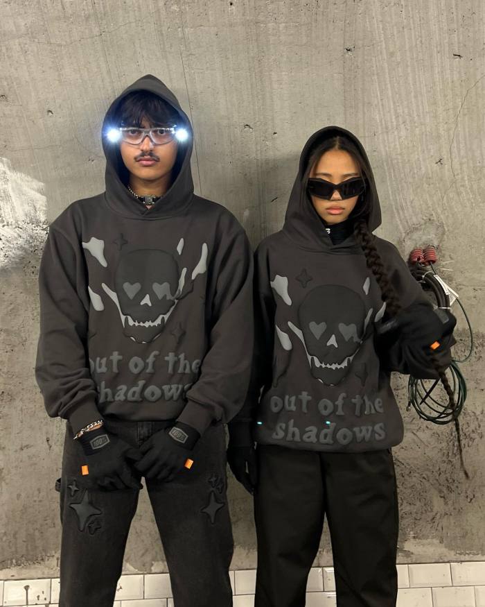 Love Skull hair foam print hoodie