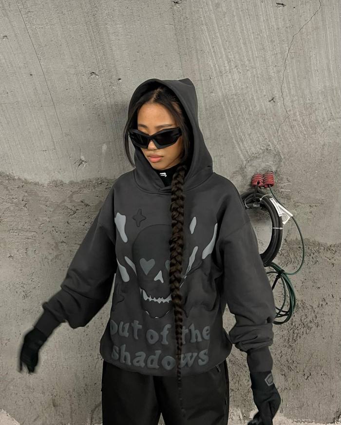 Love Skull hair foam print hoodie