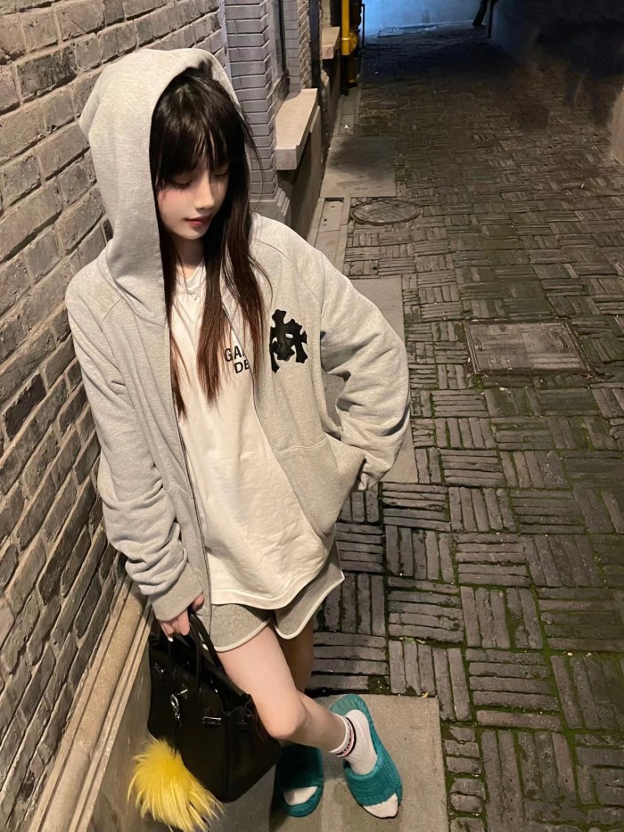 Cross leather label cardigan cardigan hooded coat 2 colors