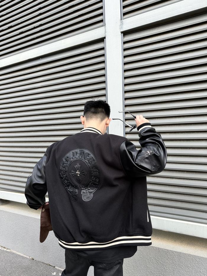 Cross Studded Leather Label Baseball Jacket