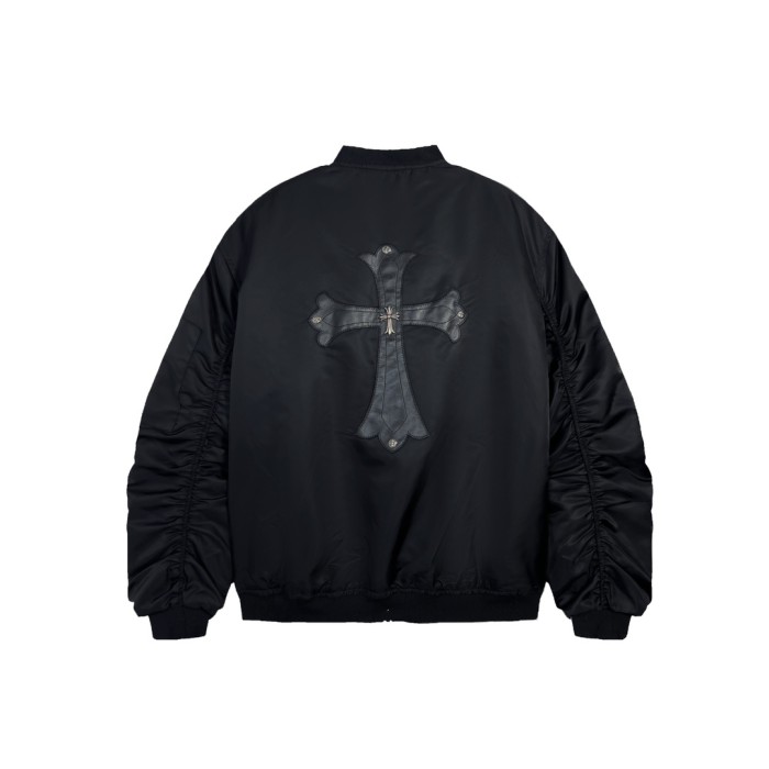 [buy more save more] Cross leather padded baseball jacket