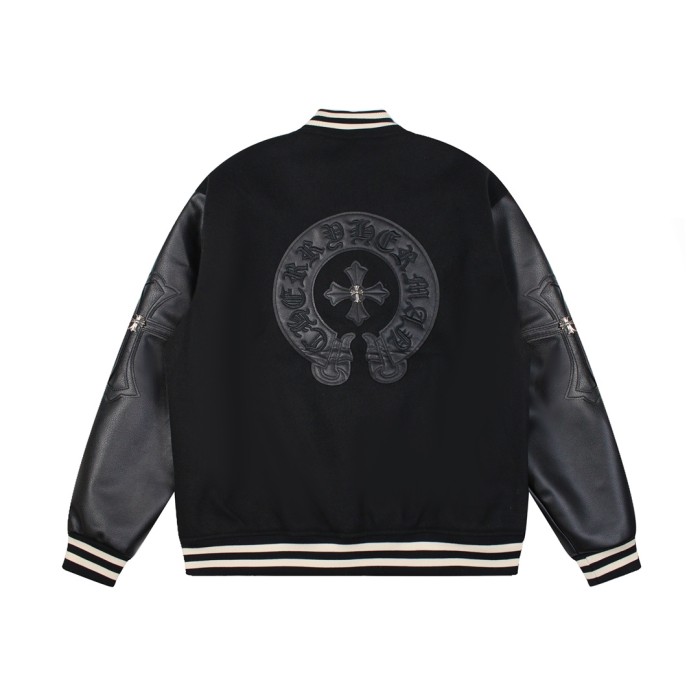 Cross Studded Leather Label Baseball Jacket