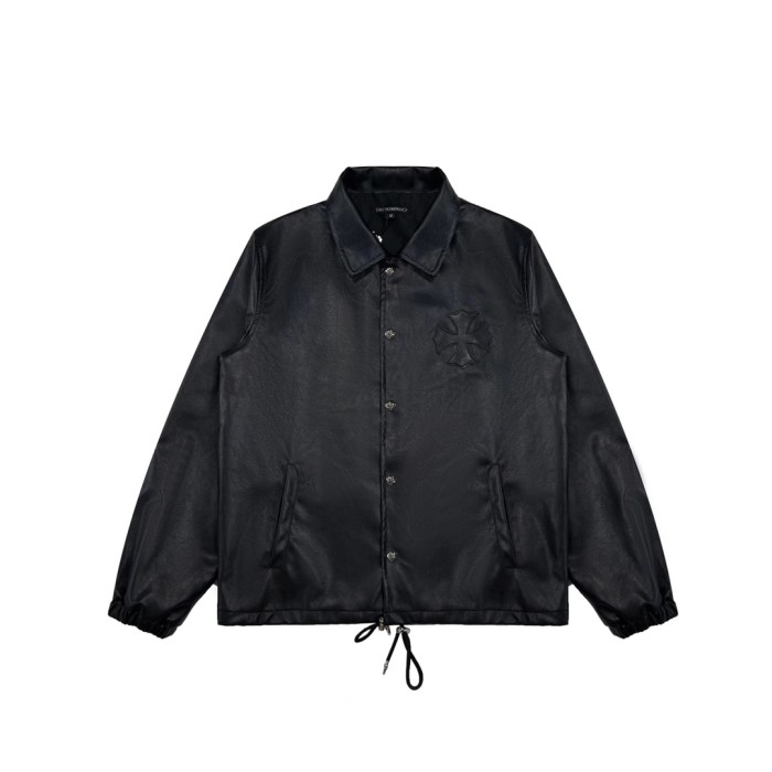 Textured three-dimensional printed leather jacket coat