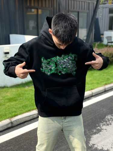 High Street Graffiti Heavy Duty Washed Casual Loose Padded Hooded Sweatshirt