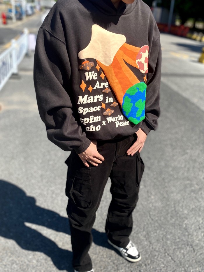 Mars and Earth foam three-dimensional print hoodie