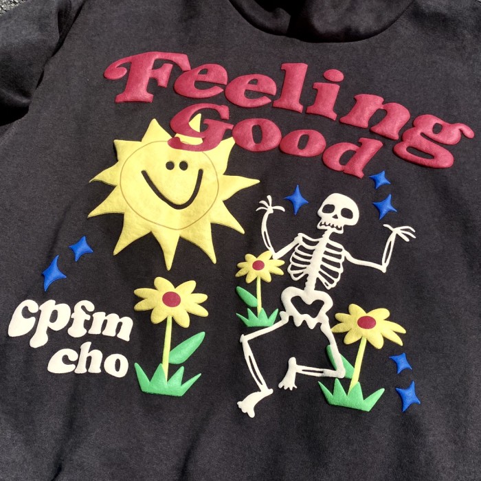 Happy Imp foam printed fleece hoodie