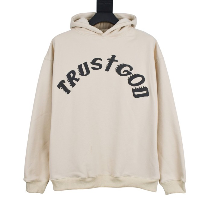 Front and back letter foam printed fleece hoodie