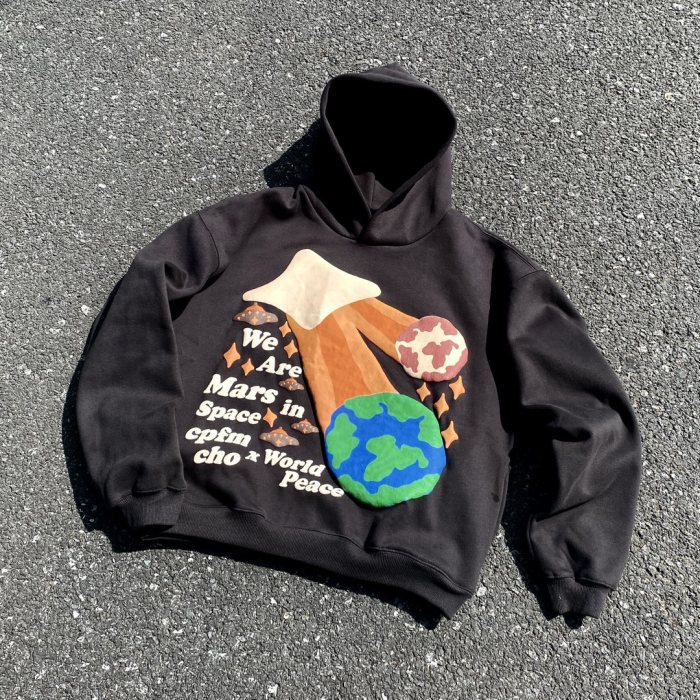 Mars and Earth foam three-dimensional print hoodie