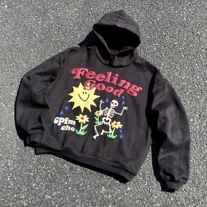 Happy Imp foam printed fleece hoodie