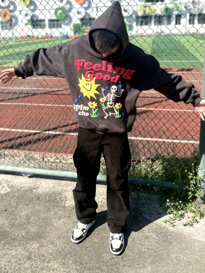 Happy Imp foam printed fleece hoodie