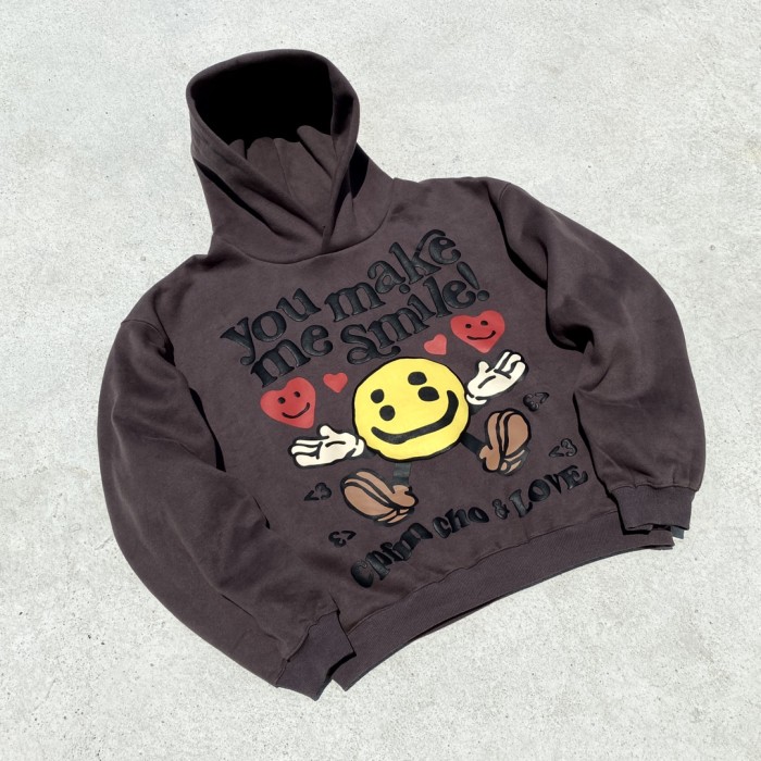 Love smiley face foam three-dimensional printed hoodie