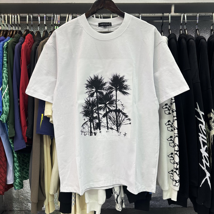 Palm Tree Print Peplum Short Sleeve Tee 2 colors