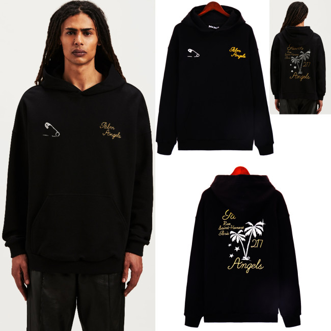Kangaroo Pocket Back Palm Tree Figure Hooded Sweatshirt