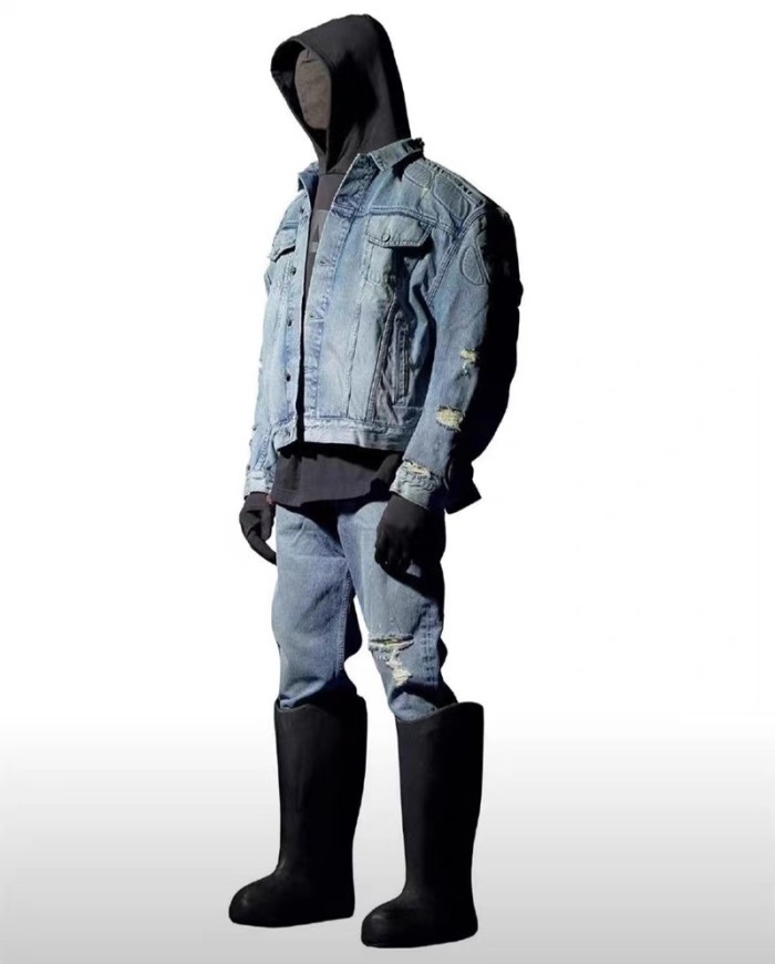 [50% Off]Armour style making old cat whiskers torn denim Jacket Kanye West YZY 23947316