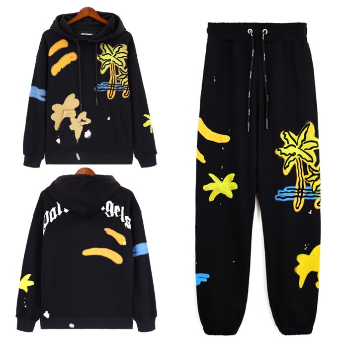 Logo Printed Palm Tree Hooded Sweatshirt with Back Embellishment