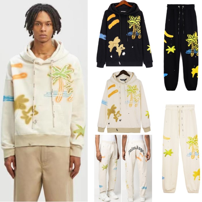 Logo Printed Palm Tree Hooded Sweatshirt with Back Embellishment