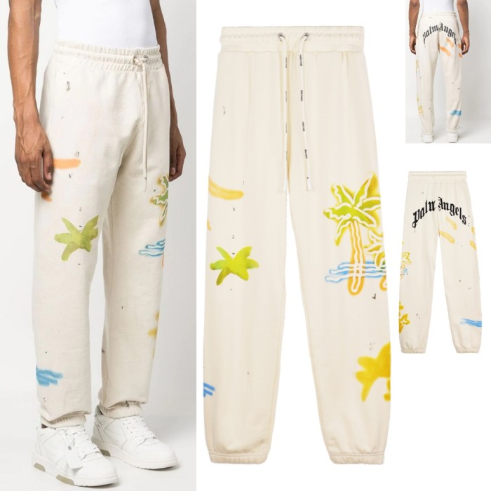 Back Logo Palm Tree Print Pants