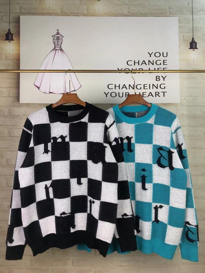 Checkerboard Full Body Appliqué Crew Neck Sweater 2 colors