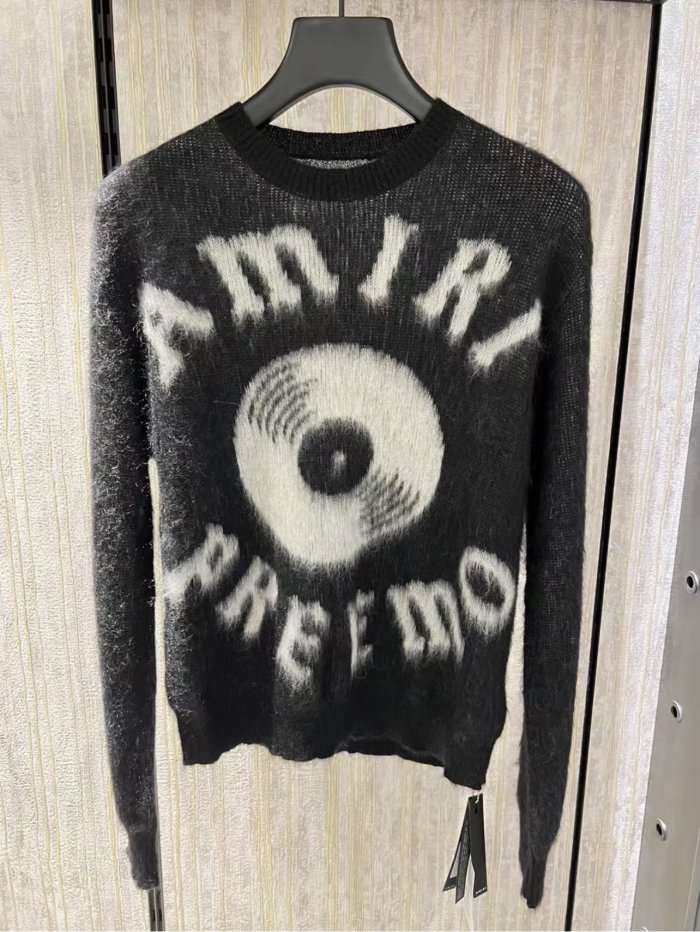 Vinyl slogan jacquard crew neck sweater pullover