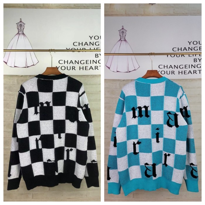 Checkerboard Full Body Appliqué Crew Neck Sweater 2 colors