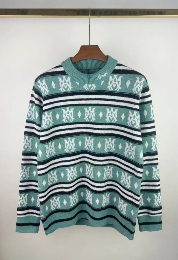 Personalized logo embroidered jacquard crew neck sweater 2 colors