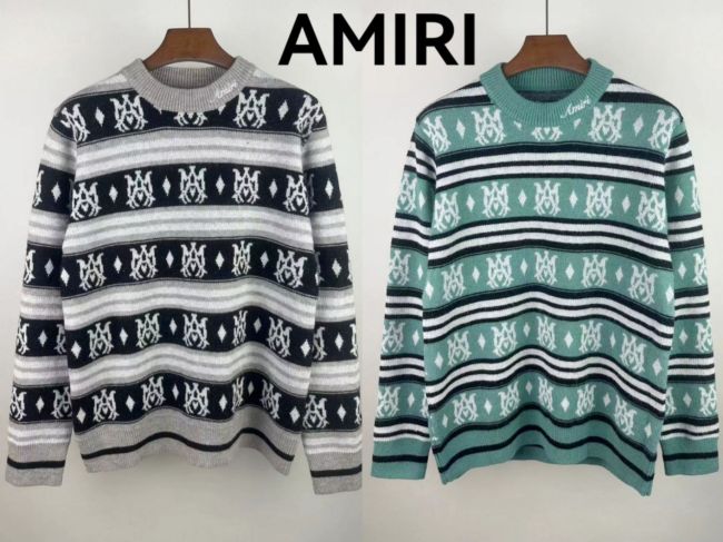 Personalized logo embroidered jacquard crew neck sweater 2 colors