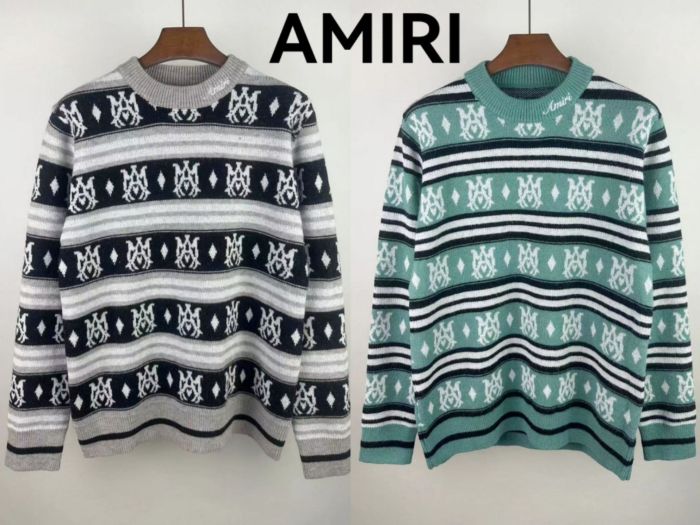 Personalized logo embroidered jacquard crew neck sweater 2 colors