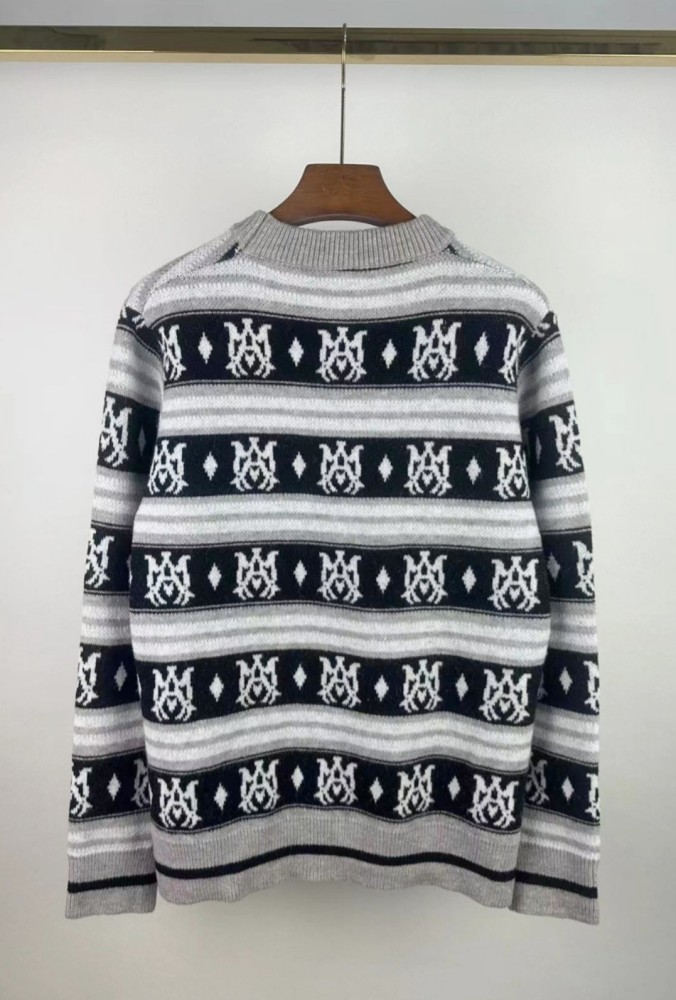 Personalized logo embroidered jacquard crew neck sweater 2 colors