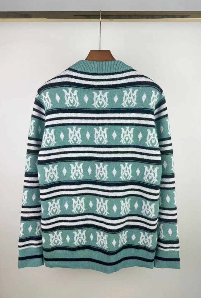 Personalized logo embroidered jacquard crew neck sweater 2 colors
