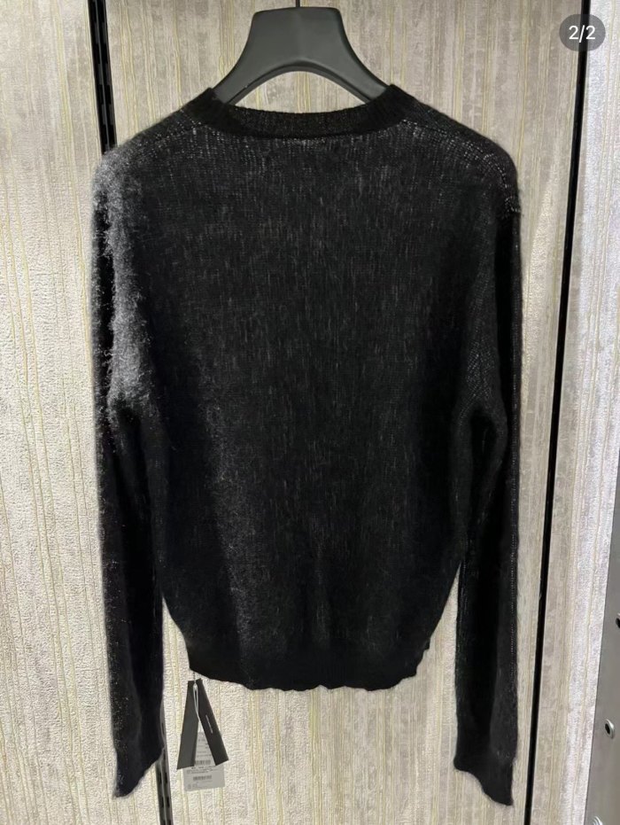 Vinyl slogan jacquard crew neck sweater pullover
