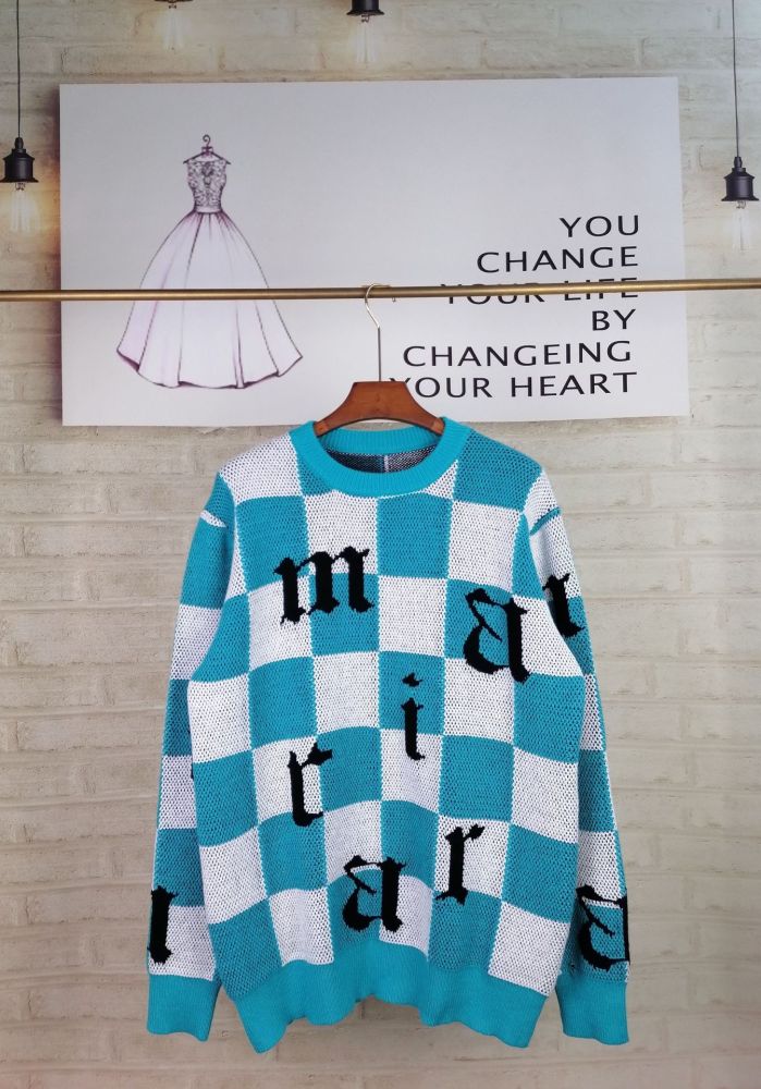Checkerboard Full Body Appliqué Crew Neck Sweater 2 colors