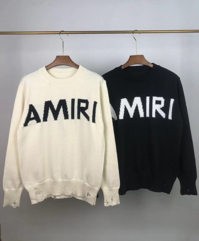 [Buy More Save More]Monogrammed Logo Ripped Crew Neck Sweater 2 colors