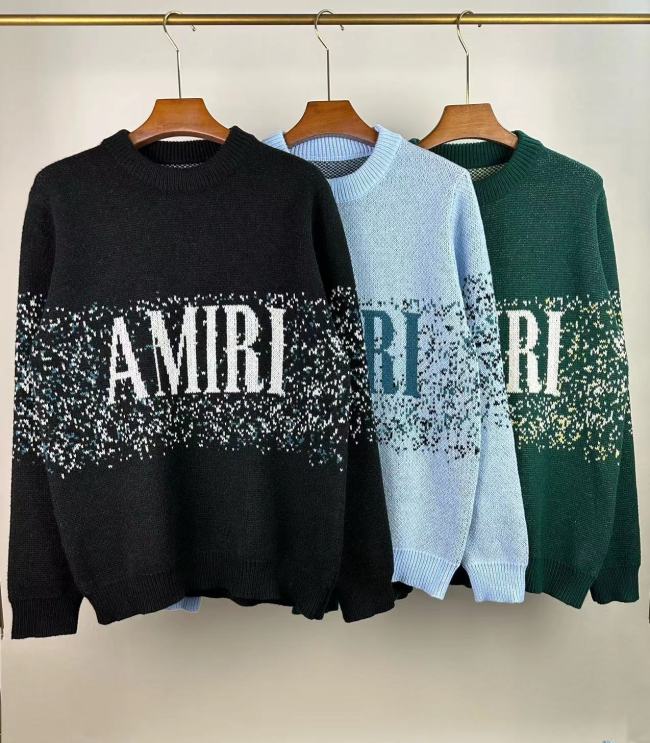 Classic logo jacquard monogram crew neck sweater with front panel 3 colors