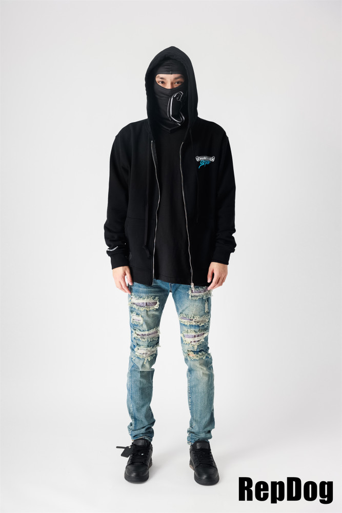 1:1 quality version horse's hoof logo blue graffiti letters hoodie