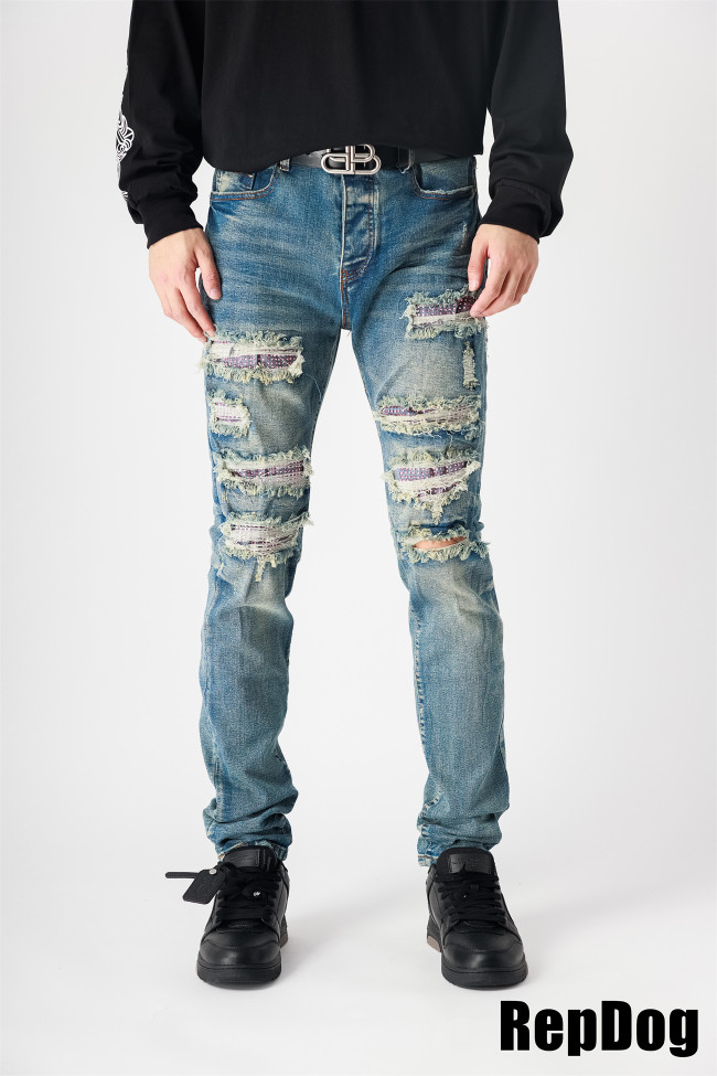 [buy more save more]  1:1 quality version Pink diamond ripped patchwork jeans 23000580