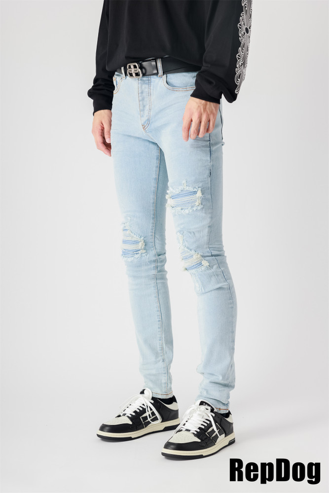1:1 quality version Patchwork jeans in light gray