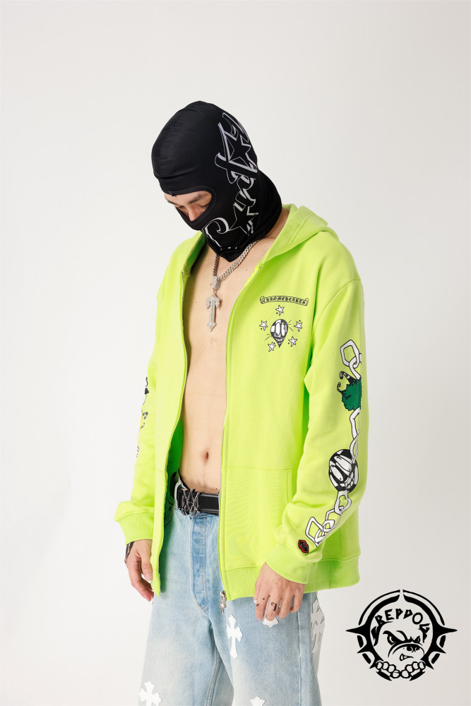 1:1 quality version Chain Football Zipper hoodie fluorescent green