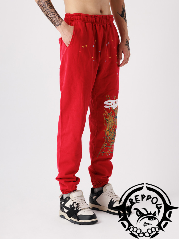 Stamping spider web starburst big red foam printed sweatpants