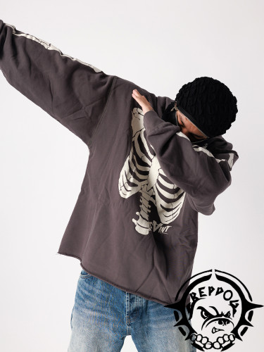 Skeleton Ribbed Turtle Print Hoodie