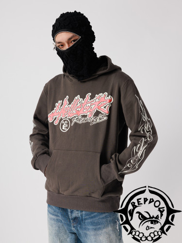 1:1 quality version Half Face Flame Print Hoodie