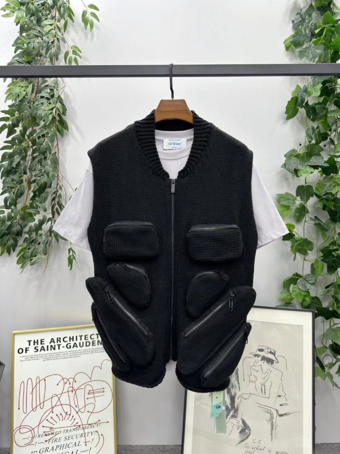 Multi-pocket knit vest jacket 2 colors