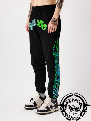 Face Fluorescent Green Totem Print Sweatpants