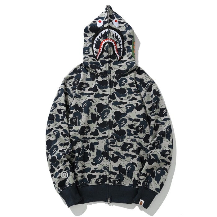 Multicolor Camouflage Shark Zipper Hoodie