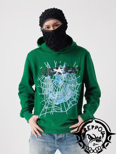 Spider Web White Star English Print Sweatshirt Hoodie
