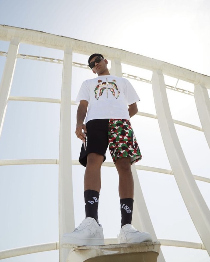 Red Camo Black Mix Colors Shark Face Shorts