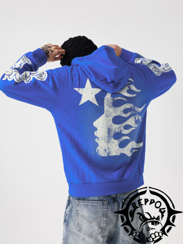 [Including comparative images of RepDog and other seller] 1:1 quality version Blue Flame Letter Print Hoodie