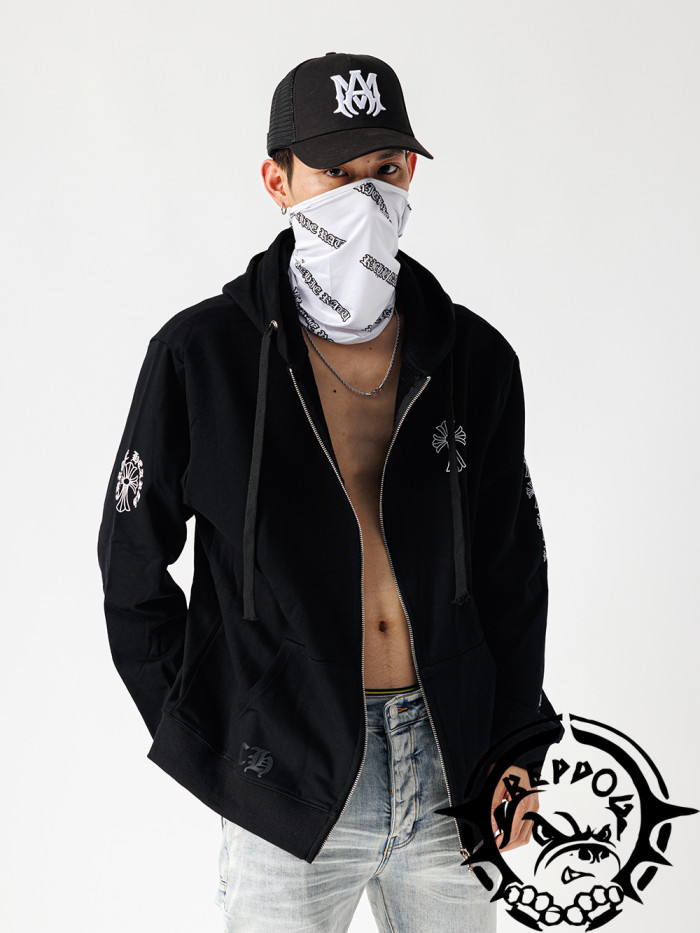Back cross horseshoe zipper hoodie