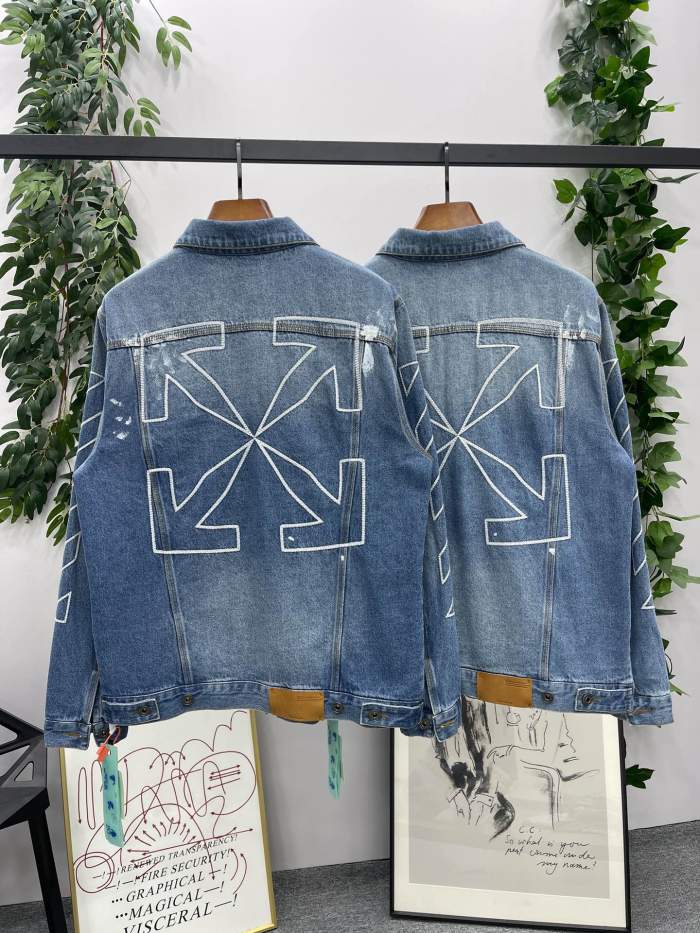 1:1 quality version New logo embroidered denim jacket
