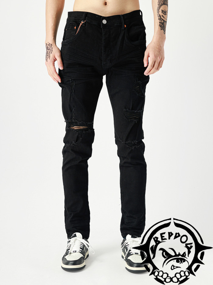 1:1 quality version Pure Black Scratch Slim Fit Jeans